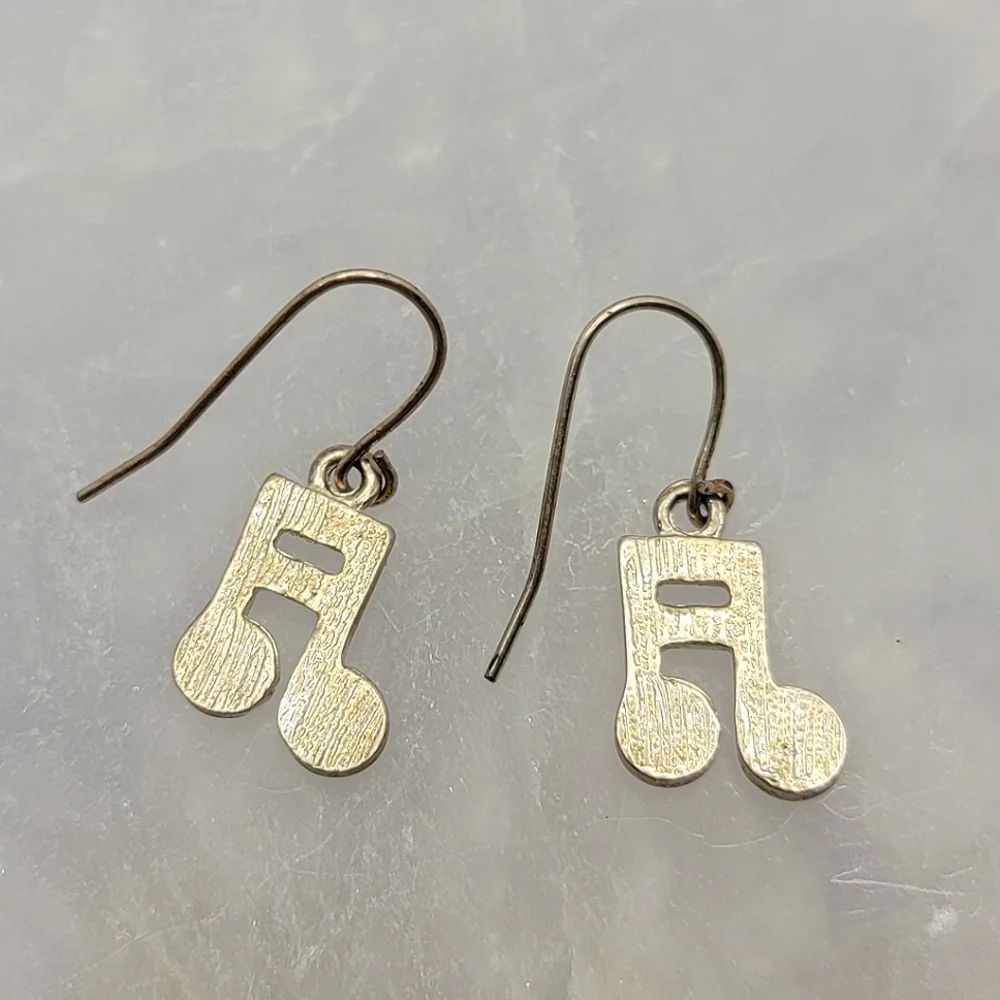 FREE with bundle Musical Note Drop Earrings Silver Tone Rhinestone Dangle Flawed